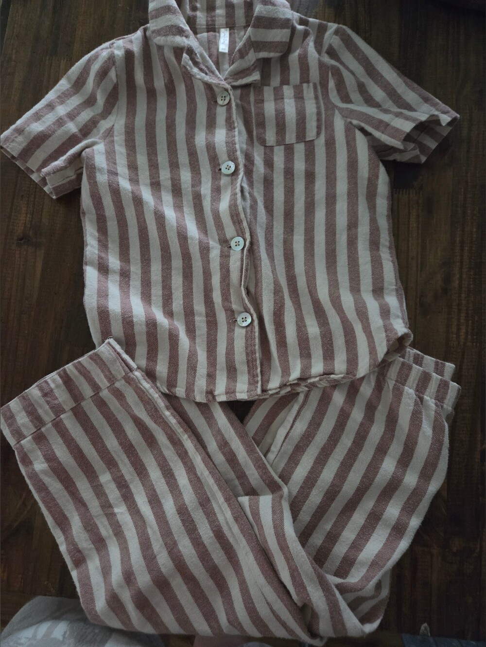 Rylee + Cru Mauve and White Striped Button Down Set
